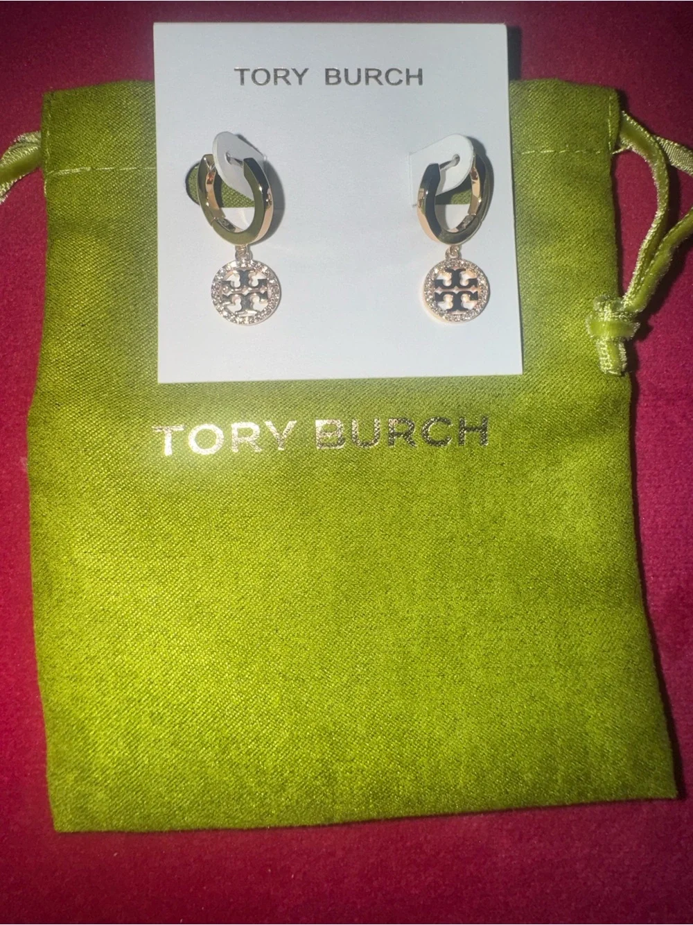 Tory Burch Miller Pavé Huggie Hoop Earrings Gold - New In Box With Dust bag